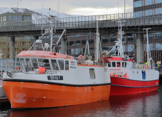 Fishing boats docked in Tromsø harbour ready for Arctic fishing