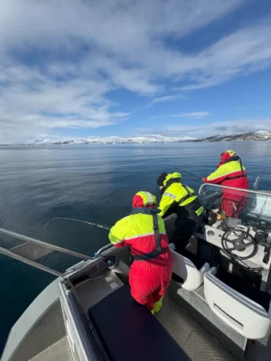 Private group fishing under the blue Arctic skies near Tromsø